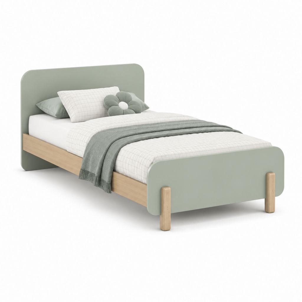 Letto singolo per bambini verde salvia in MDF e pino massello 205 x 96 x 85 cm per materasso 90 x 200 cm