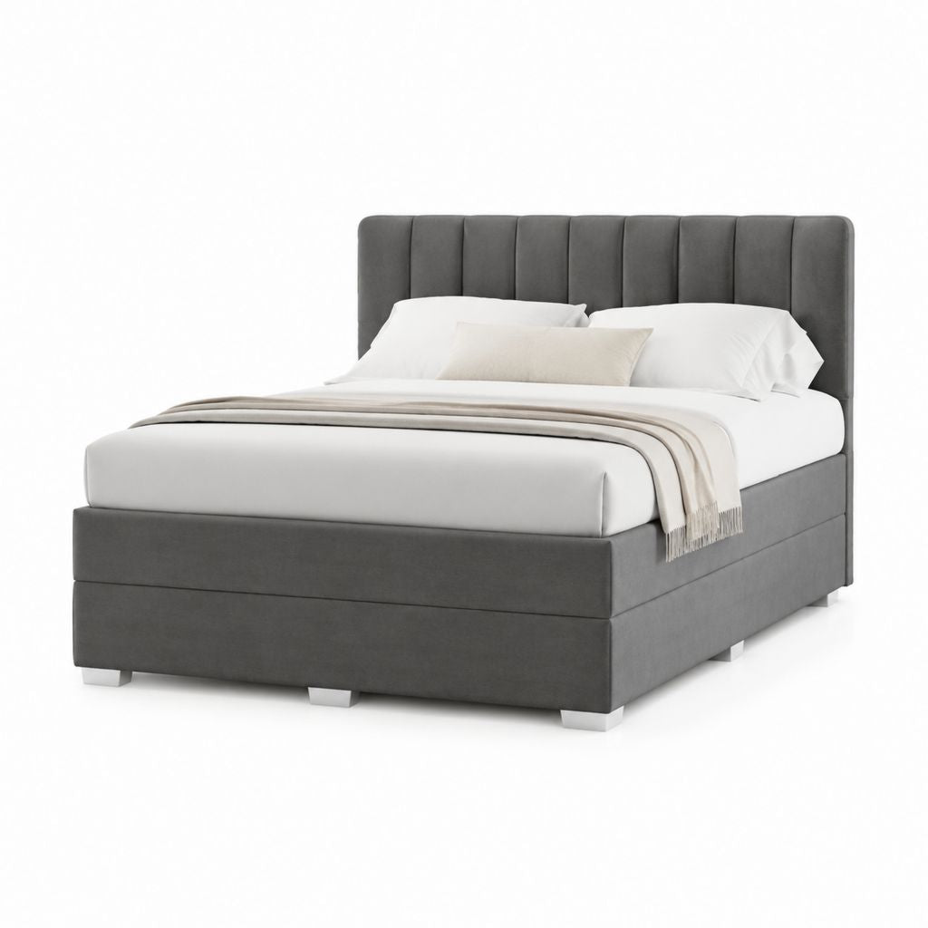 Letto matrimoniale imbottito grigio scuro in velluto di poliestere 160 x 200 cm