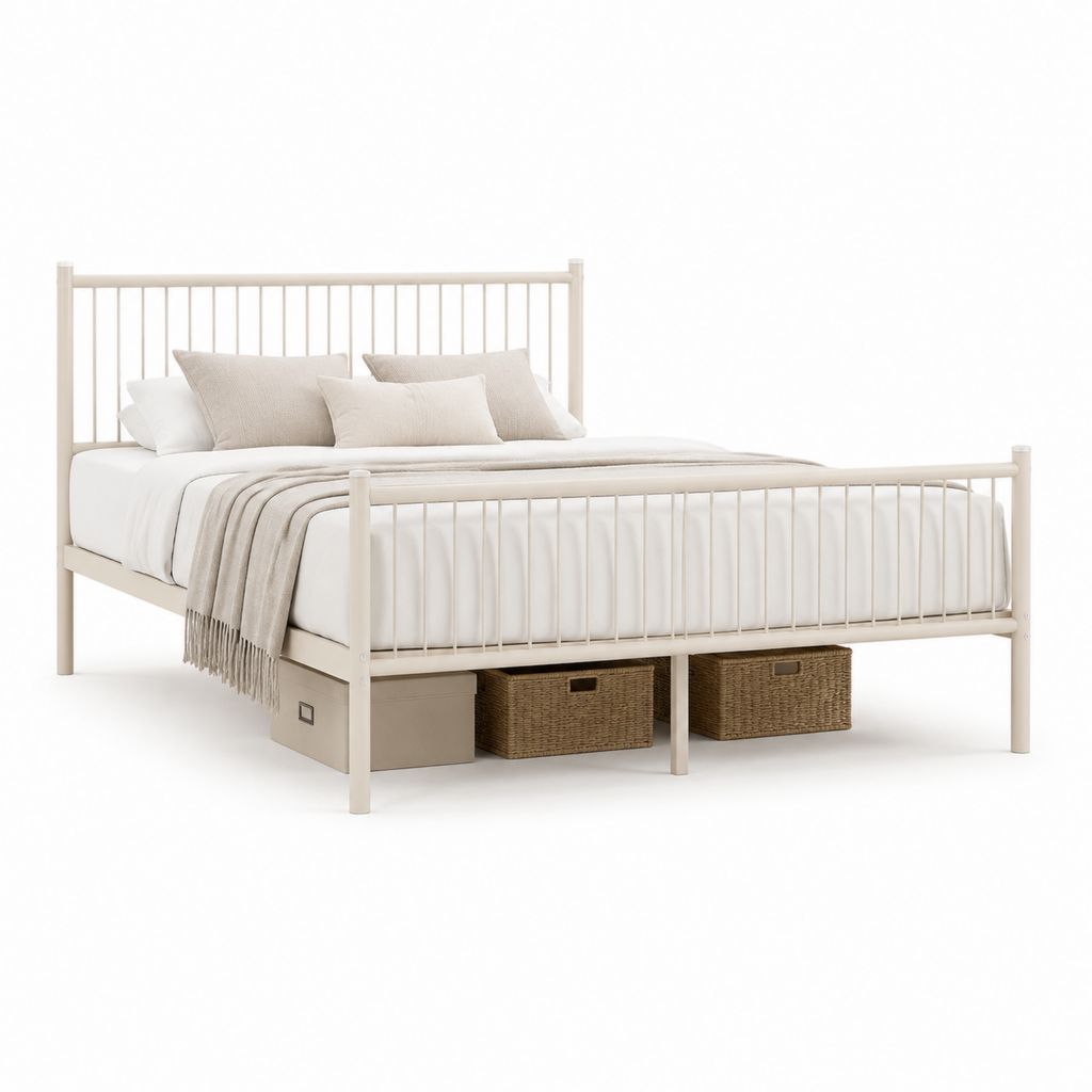 Letto matrimoniale in acciaio bianco con struttura a doghe 167 x 210 x 110 cm