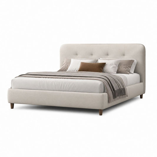 Letto matrimoniale imbottito beige in poliestere con testiera arrotondata 160 x 200 cm