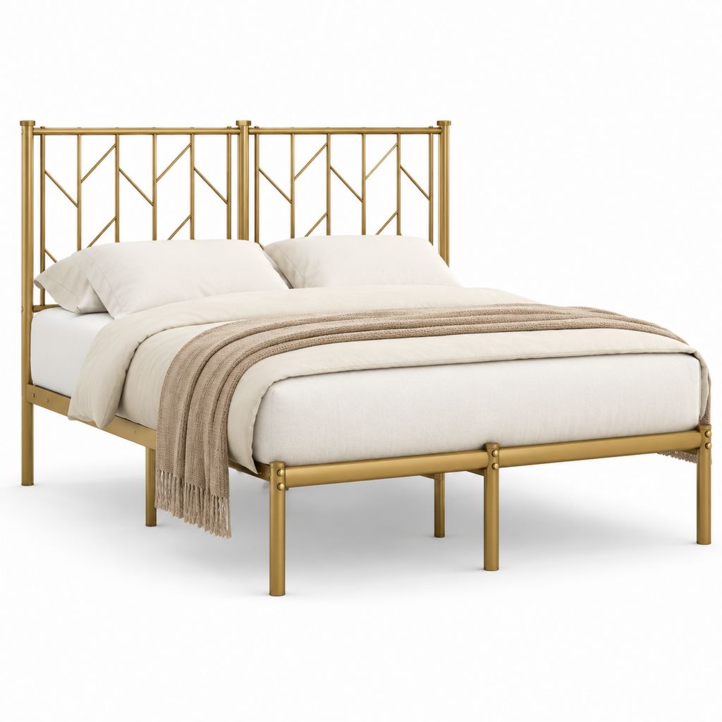 Struttura letto matrimoniale in acciaio dorato 160 x 200 cm con testiera alta geometrica