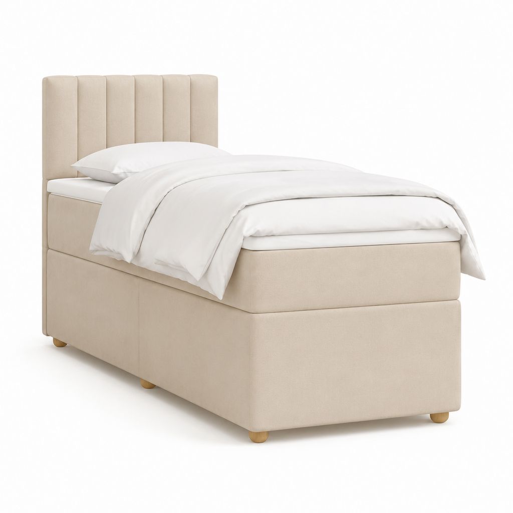 Letto singolo imbottito beige in poliestere rettangolare 90 x 200 cm
