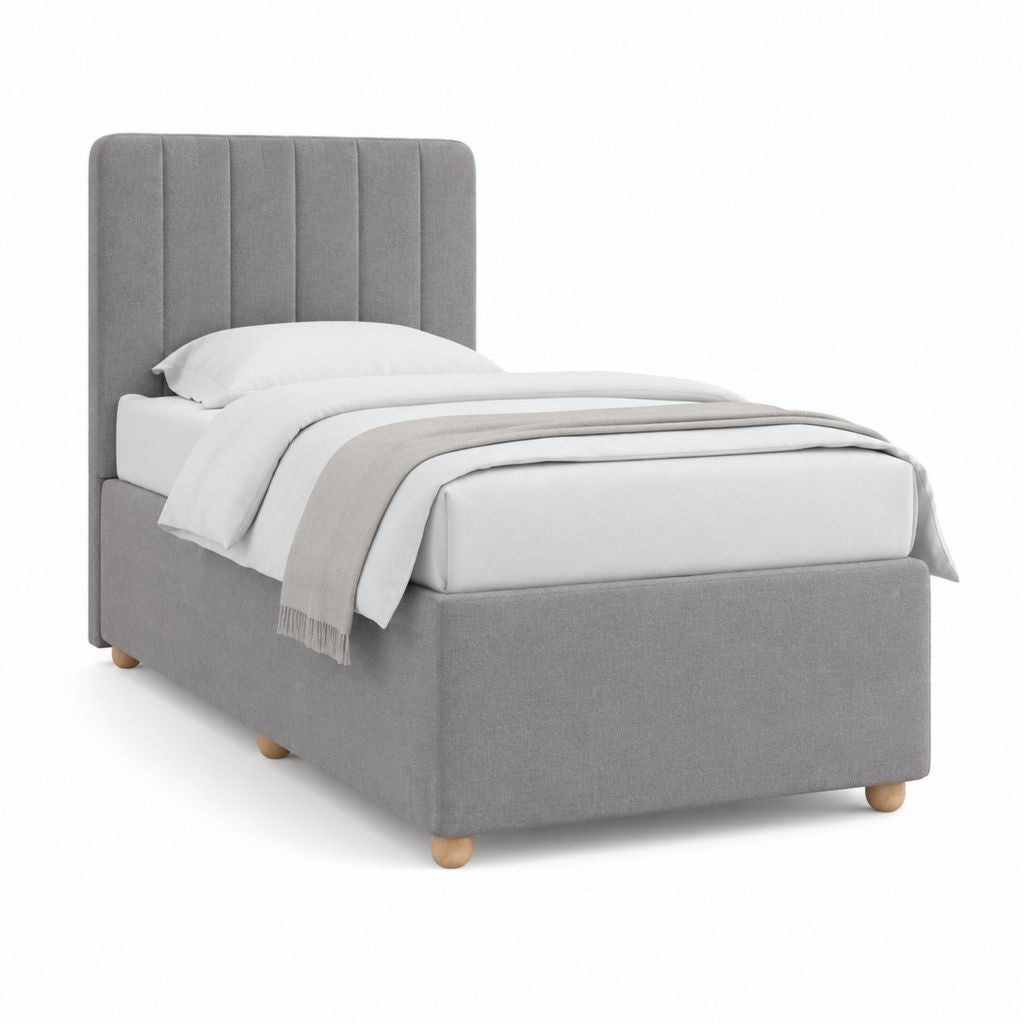 Letto singolo imbottito grigio in poliestere con testiera verticale 90 x 190 cm