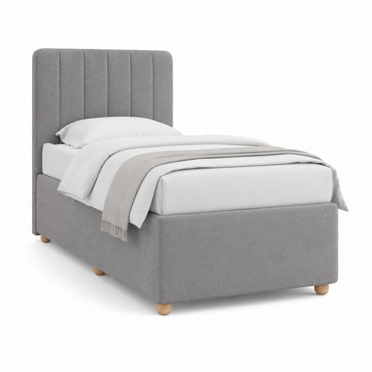 Letto singolo imbottito grigio in poliestere con testiera verticale 90 x 190 cm