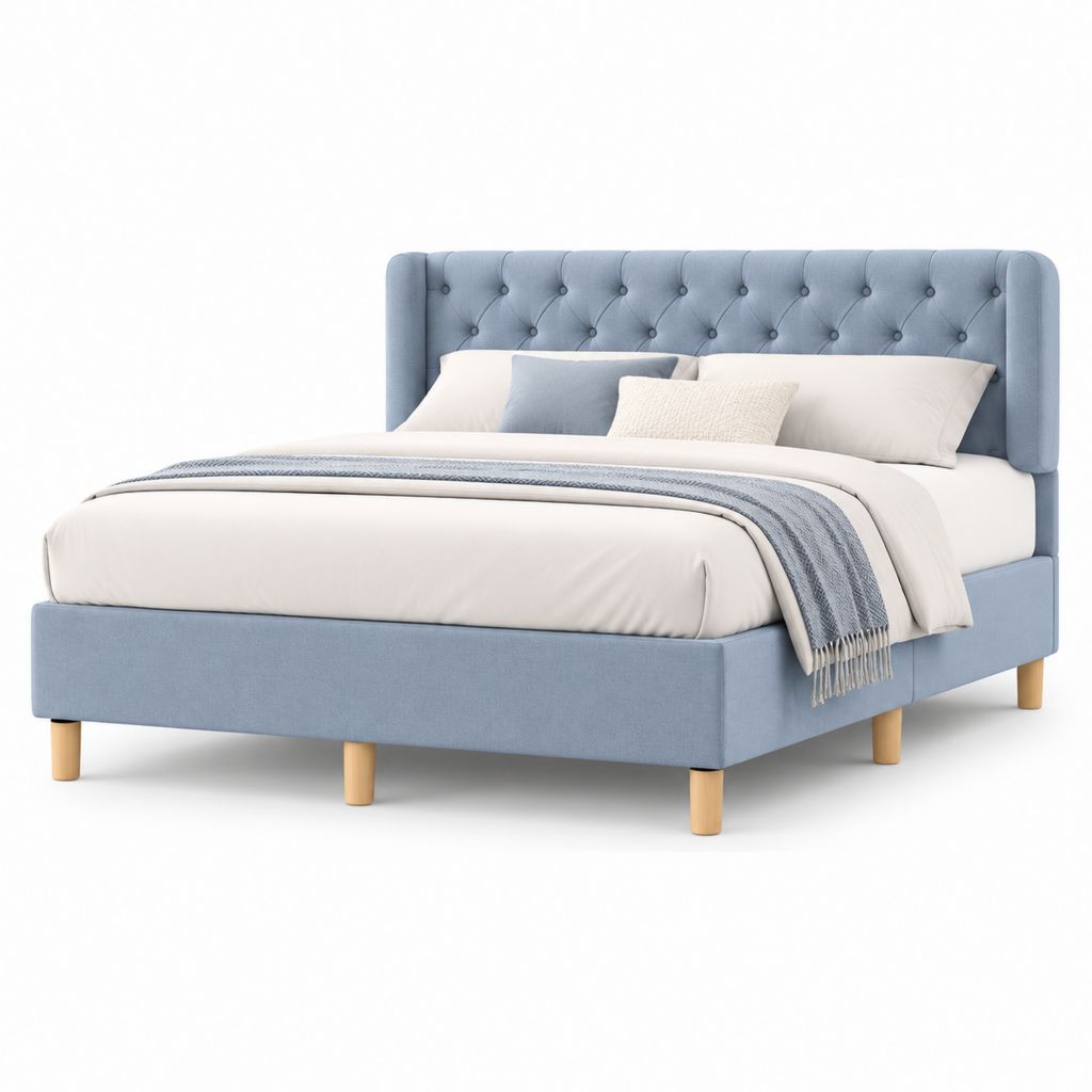 Letto matrimoniale imbottito azzurro in poliestere rettangolare 160 x 200 cm