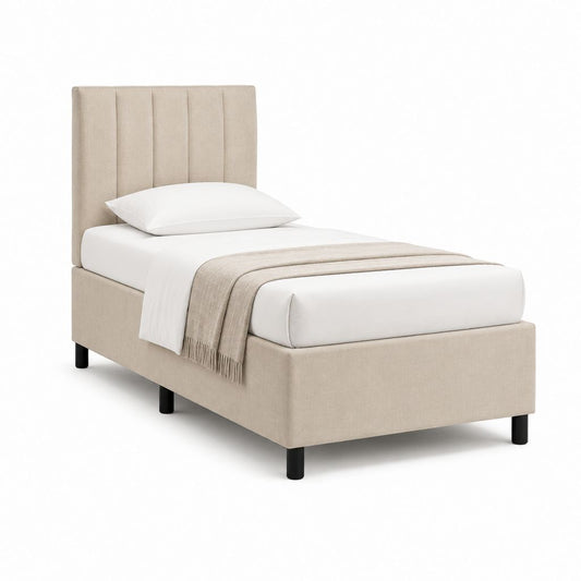 Letto singolo imbottito beige in poliestere rettangolare 90 x 190 cm 100 x 205 x 115 cm