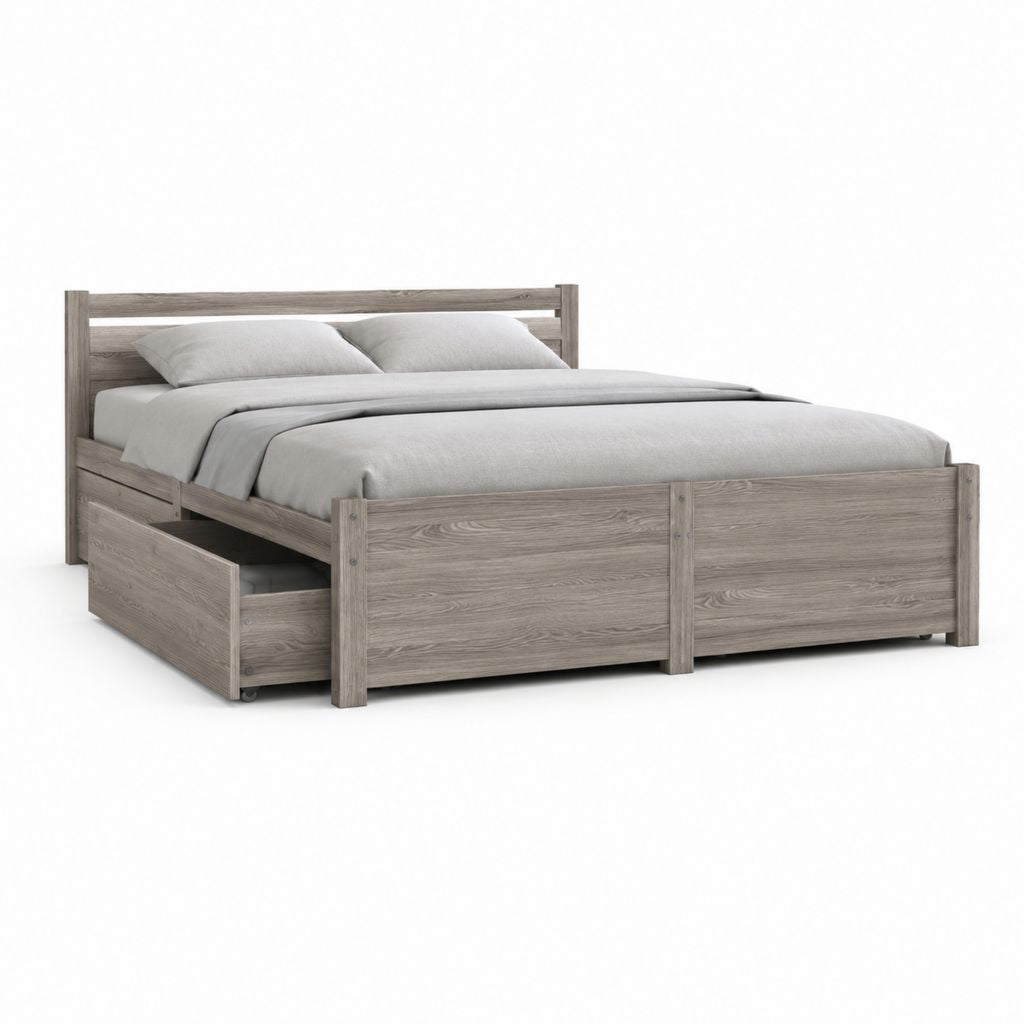 Letto matrimoniale rettangolare con cassetti laterali grigio in pannelli di particelle 166 x 206 cm