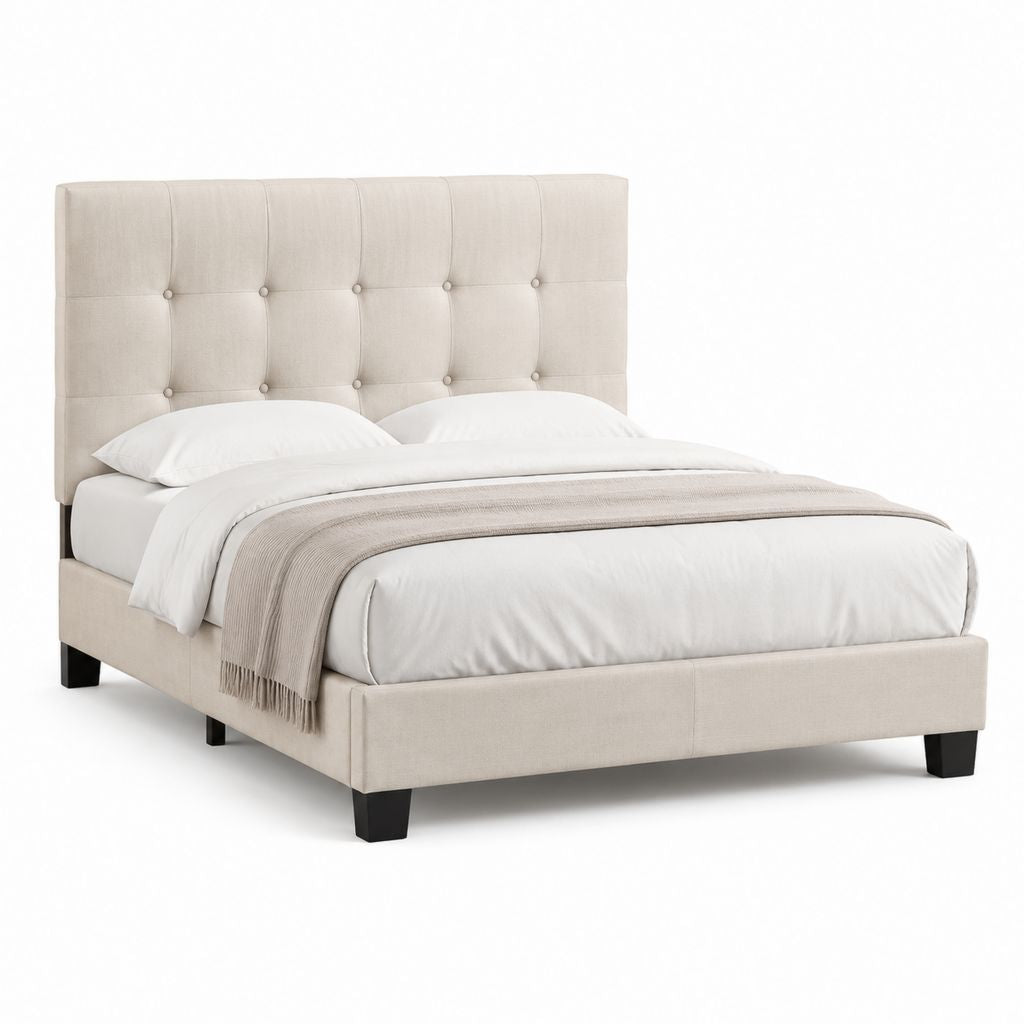 Letto matrimoniale imbottito beige in poliestere rettangolare 160 x 200 cm