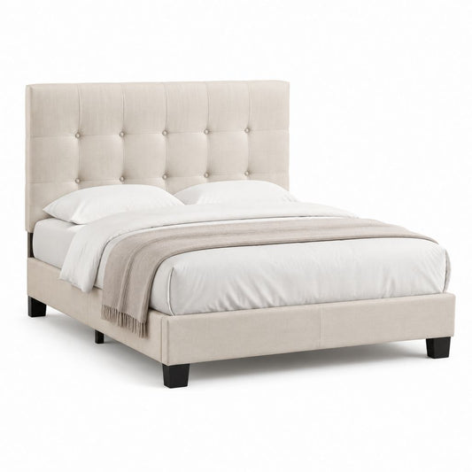Letto matrimoniale imbottito beige in poliestere rettangolare 160 x 200 cm