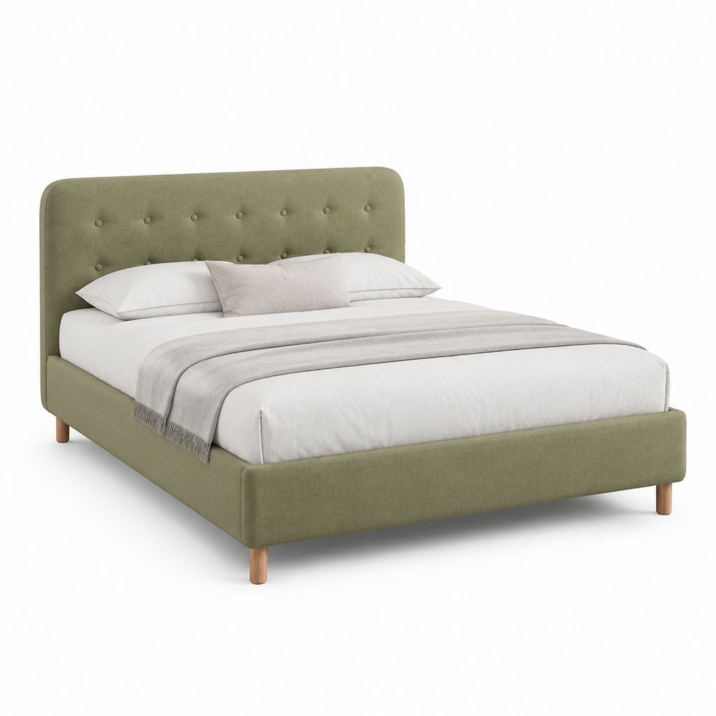 Letto matrimoniale imbottito rettangolare verde oliva in poliestere con testiera per materasso 160 x 200 cm