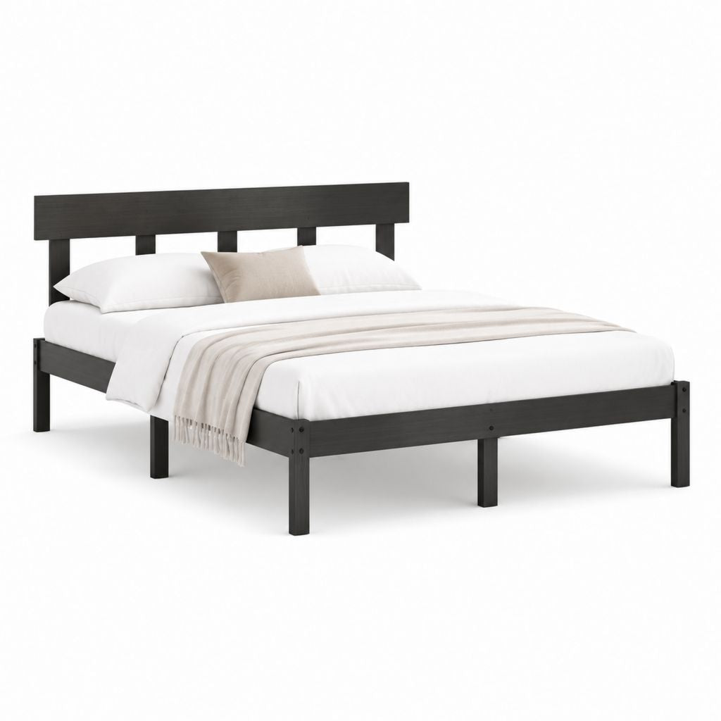Letto matrimoniale con struttura in pino massello nero 160 x 200 cm