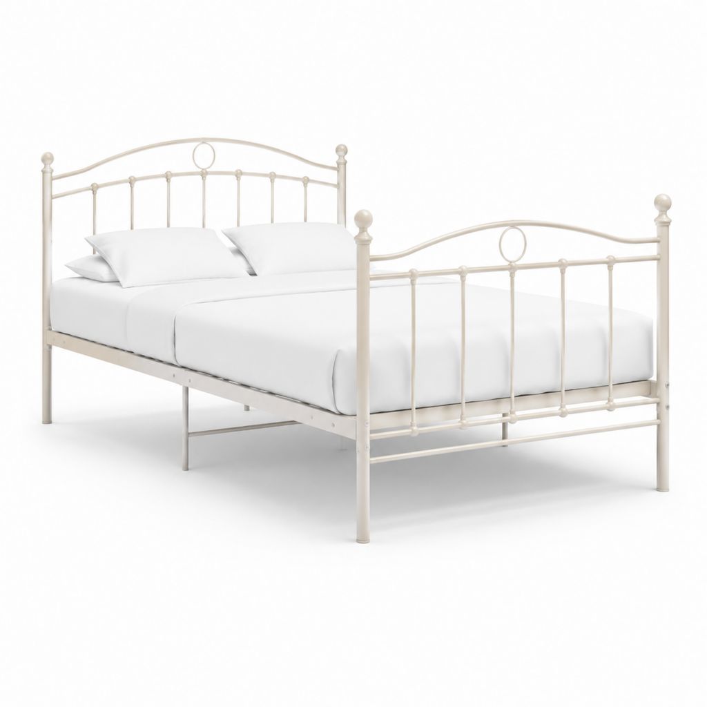 Letto matrimoniale in acciaio avorio con struttura a barre 160 x 200 cm