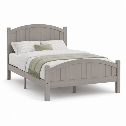 Letto matrimoniale grigio in legno massello di pino con testiera e pediera ad arco 160 x 200 cm