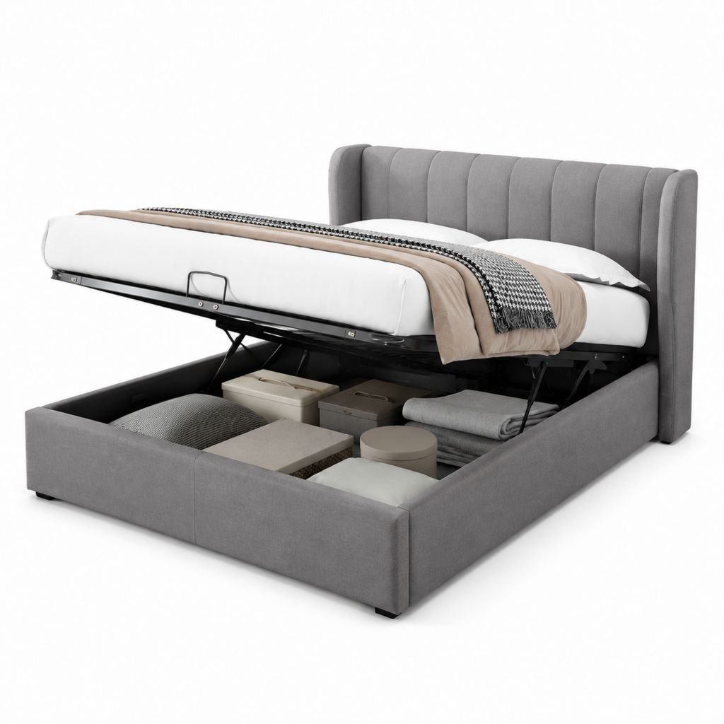 Letto contenitore matrimoniale grigio in poliestere rettangolare 160 x 200 cm