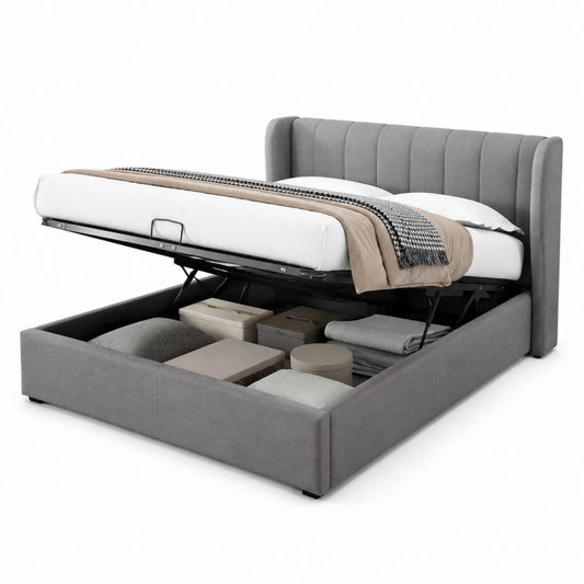 Letto contenitore matrimoniale grigio in poliestere rettangolare 160 x 200 cm