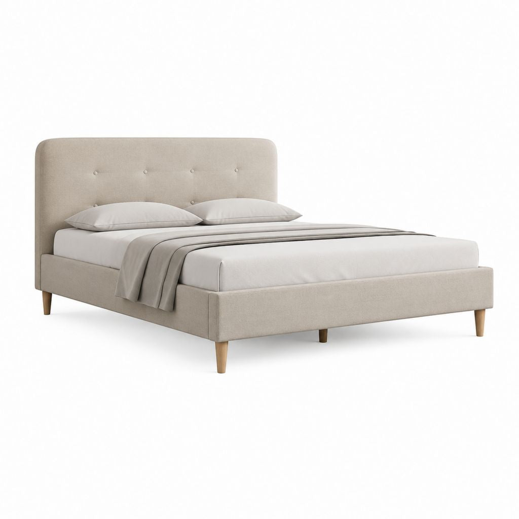 Letto matrimoniale imbottito beige in poliestere 160 x 200 cm