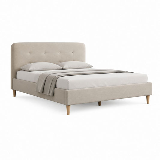 Letto matrimoniale imbottito beige in poliestere 160 x 200 cm