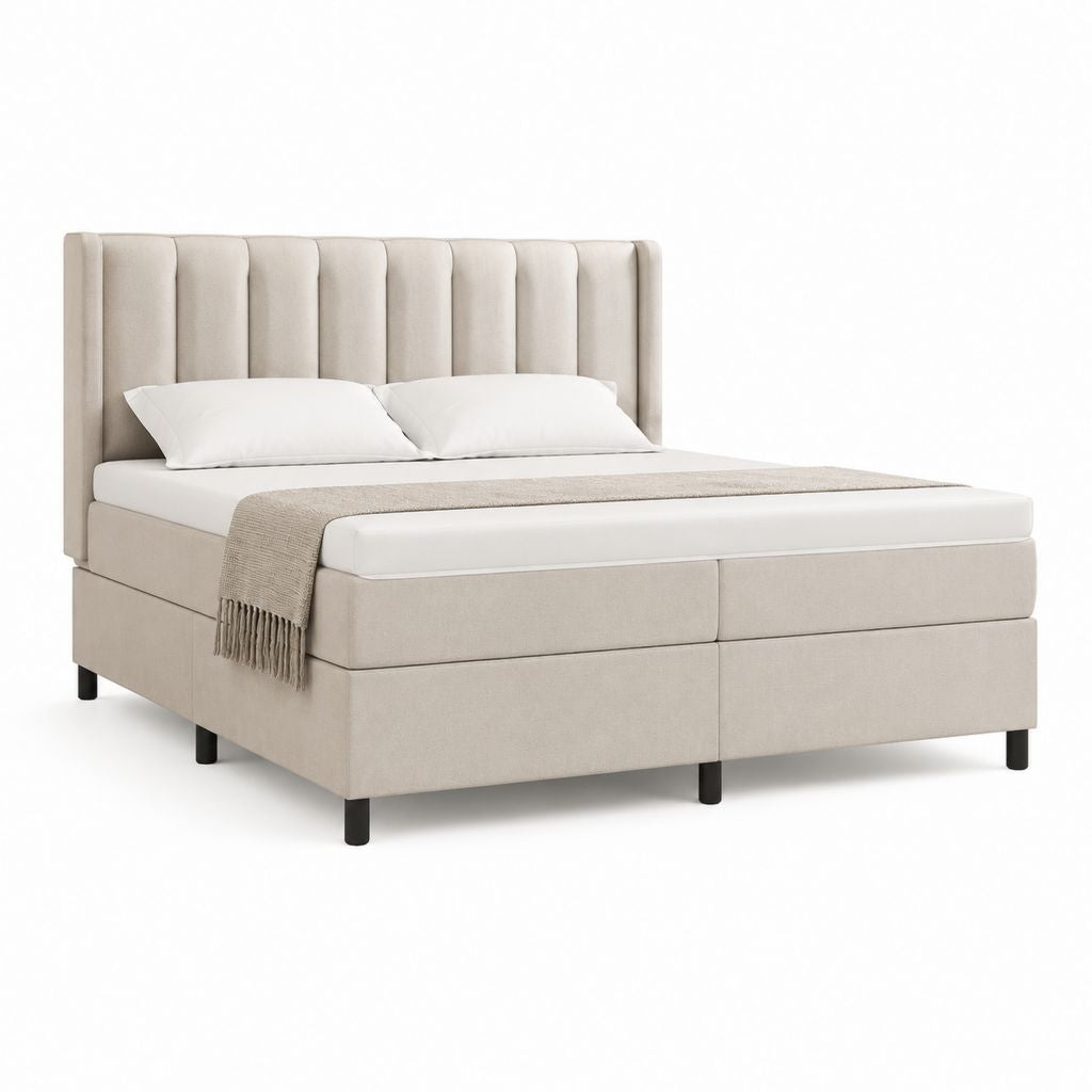 Letto matrimoniale imbottito beige in poliestere rettangolare 160 x 200 cm