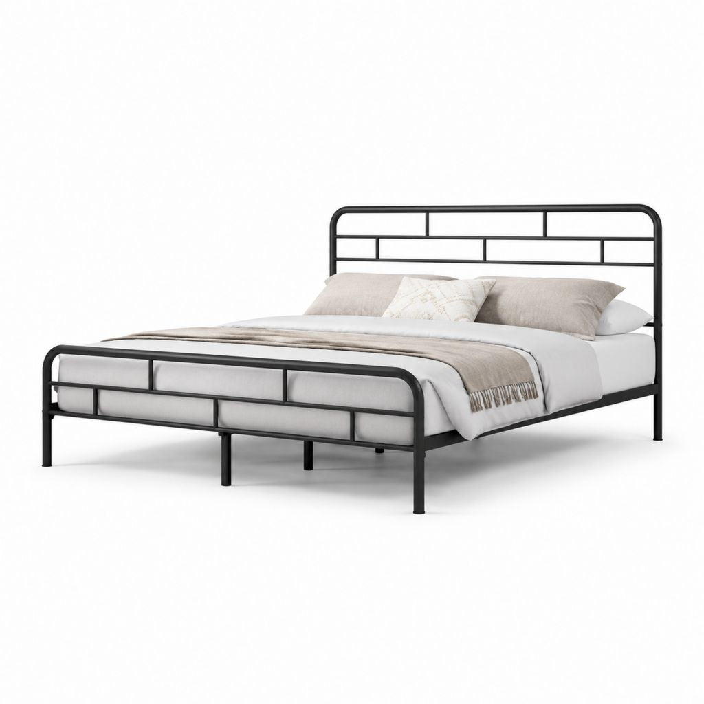 Letto matrimoniale in acciaio nero con testiera e pediera 160 x 200 cm