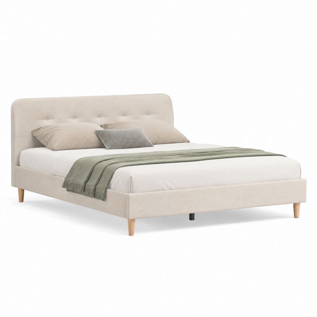 Letto matrimoniale imbottito beige in poliestere rettangolare 160 x 200 cm