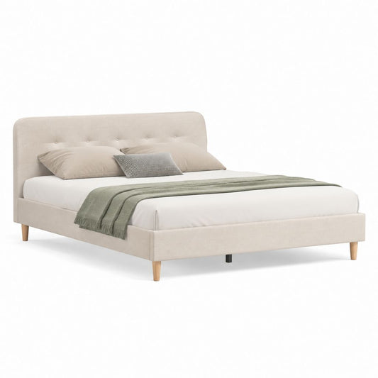 Letto matrimoniale imbottito beige in poliestere rettangolare 160 x 200 cm