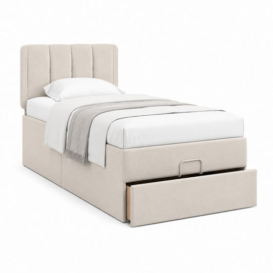 Letto singolo contenitore rettangolare beige in poliestere con cassetto 120 x 200 cm