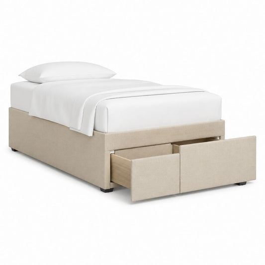 Letto singolo contenitore beige in poliestere con 2 cassetti 90 x 190 cm