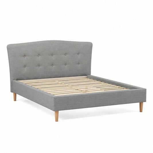Letto matrimoniale con struttura 160 x 200 cm grigio in poliestere con testiera imbottita e rete a doghe