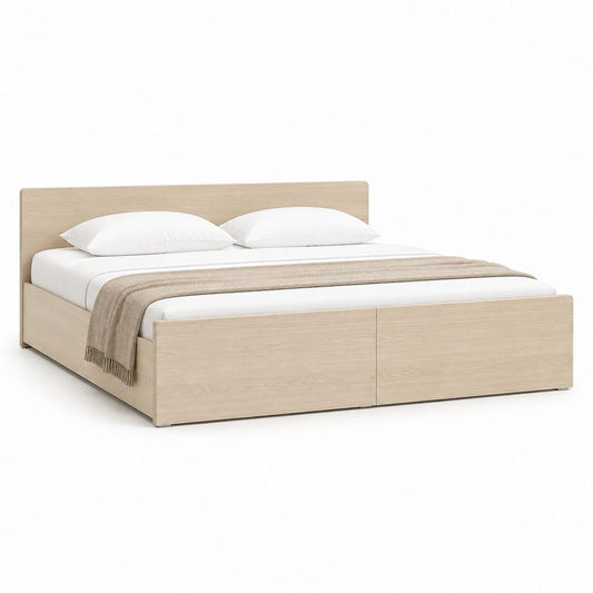 Letto matrimoniale con contenitore rovere chiaro in truciolare 160 x 200 cm