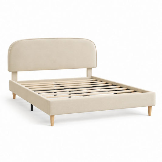 Letto matrimoniale con rete a doghe beige in poliestere rettangolare 160 x 200 cm