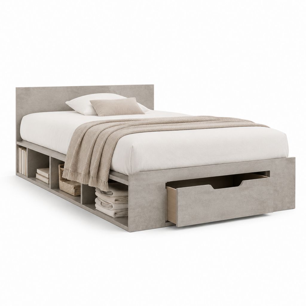 Letto contenitore matrimoniale grigio cemento in MDF rettangolare 160 x 200 cm