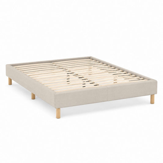 Struttura letto matrimoniale beige in poliestere con rete a doghe 160 x 200 cm