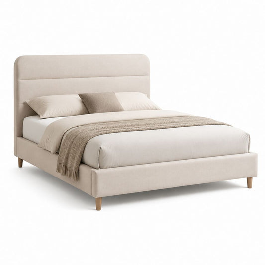 Letto matrimoniale imbottito beige in poliestere con testiera arrotondata 172 x 215 x 115 cm