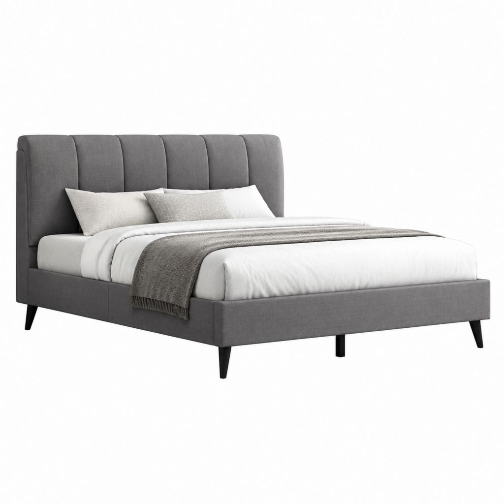 Letto matrimoniale imbottito grigio in poliestere rettangolare con testiera 160 x 200 cm