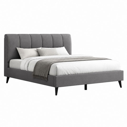 Letto matrimoniale imbottito grigio in poliestere rettangolare con testiera 160 x 200 cm