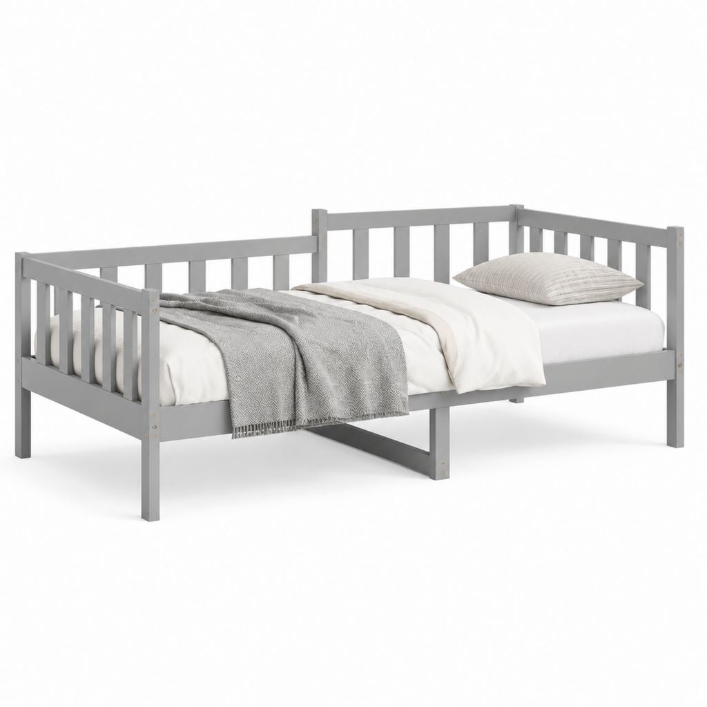 Letto singolo con sponde grigio in pino massello 90 x 200 cm
