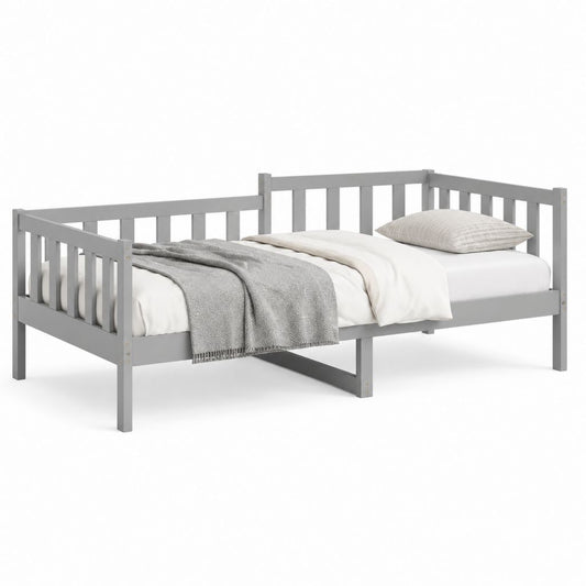 Letto singolo con sponde grigio in pino massello 90 x 200 cm